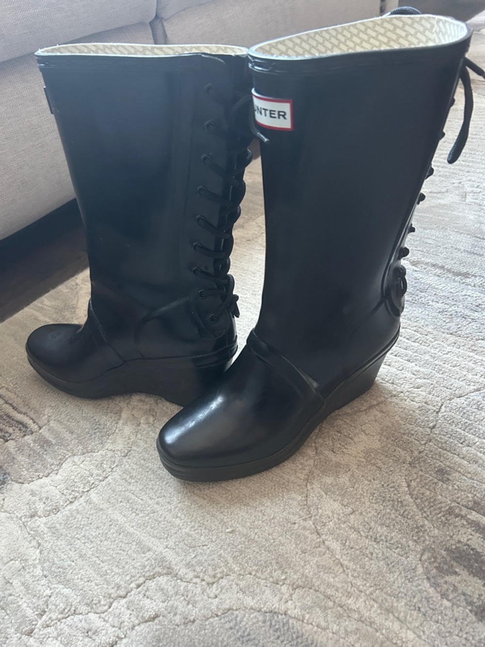 Hunter women’s wedge Verbier Black Rain Boots